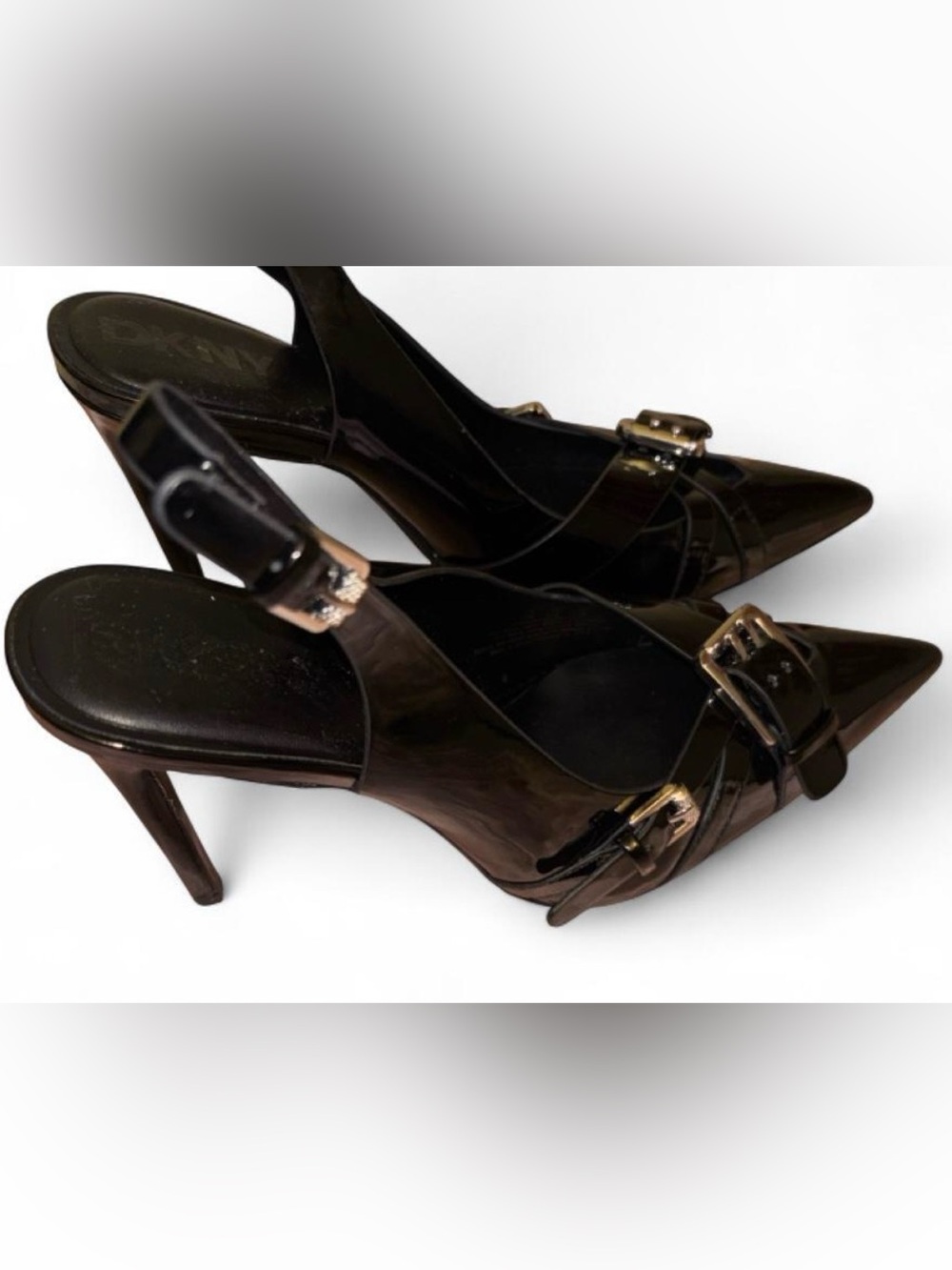 DKNY Women’s Black Pointed Slingback Heels with Buckle Detail Size 10